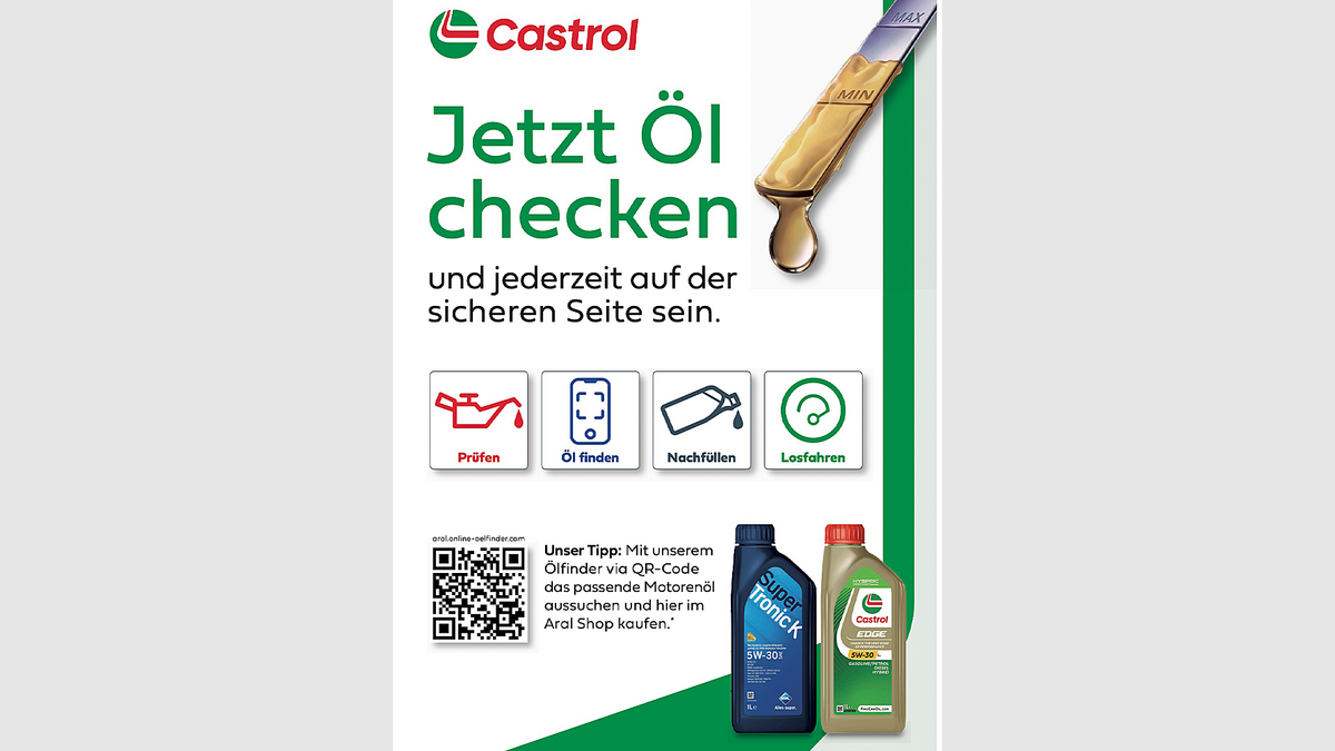 Ölstand prüfen: Castrol Ölcheck-Kampagne an Aral-Tankstellen