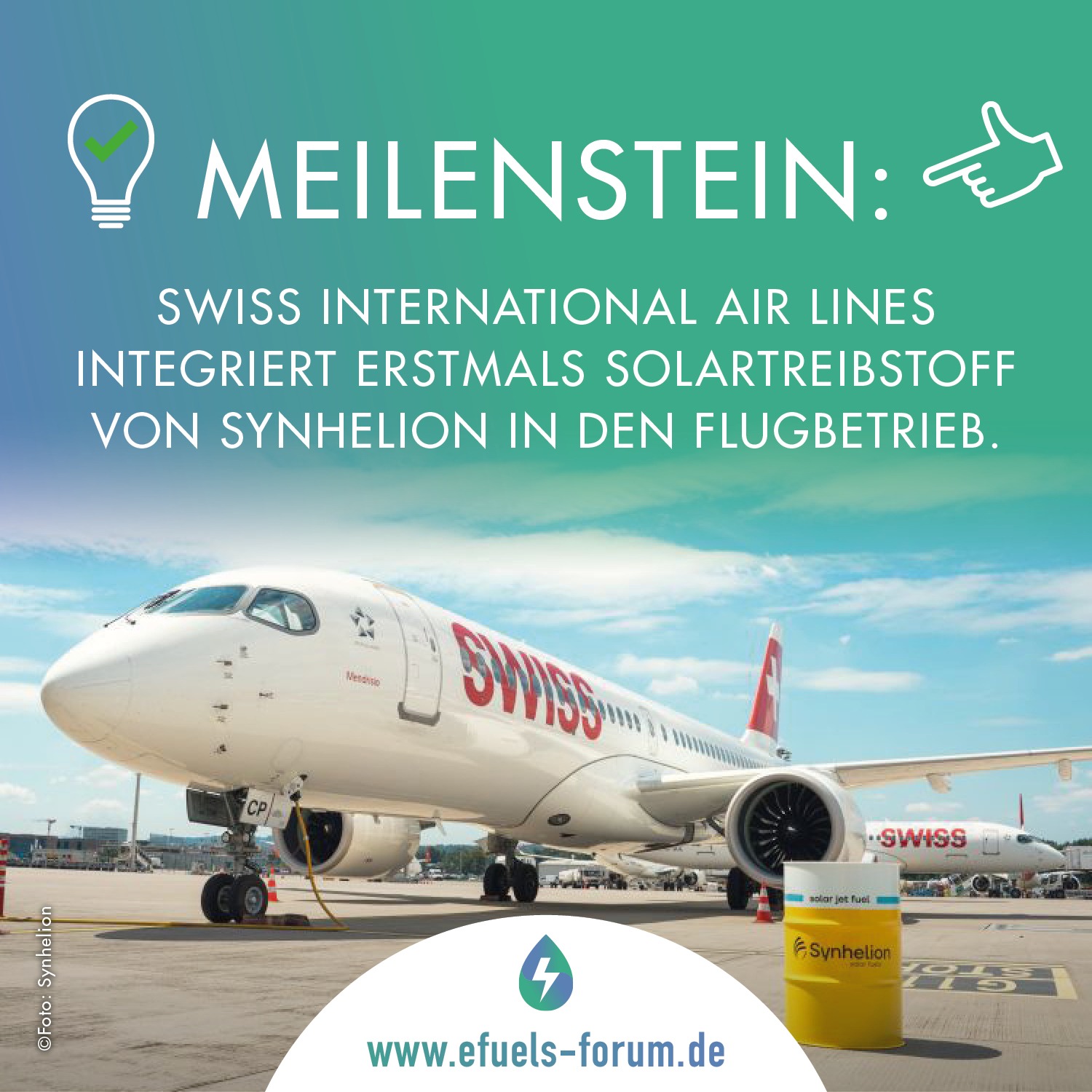 Swiss International Air Lines setzt erstmals Solartreibstoff im Flugbetrieb ein