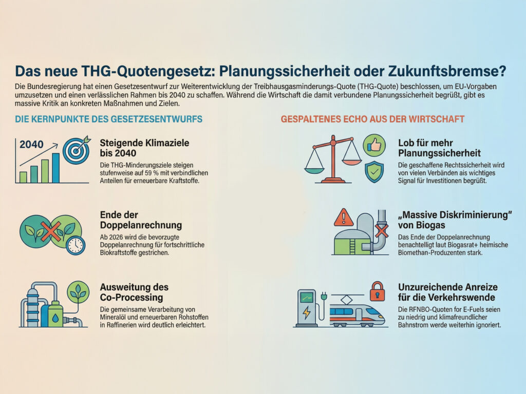 Kabinettsentwurf zur Weiterentwicklung der THG-Quote – Was der Gesetzesentwurf vorsieht und wie die Branchen ihn einschätzenWas der Gesetzesentwurf vorsieht und wie die Branchen ihn einschätzen