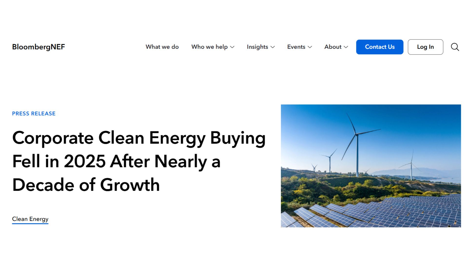 BloombergNEF Report Shows Corporate Clean Energy Buying Declined in 2025