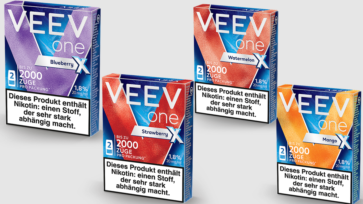 Blueberry, Mango, Strawberry und Watermelon: Veev One Extra